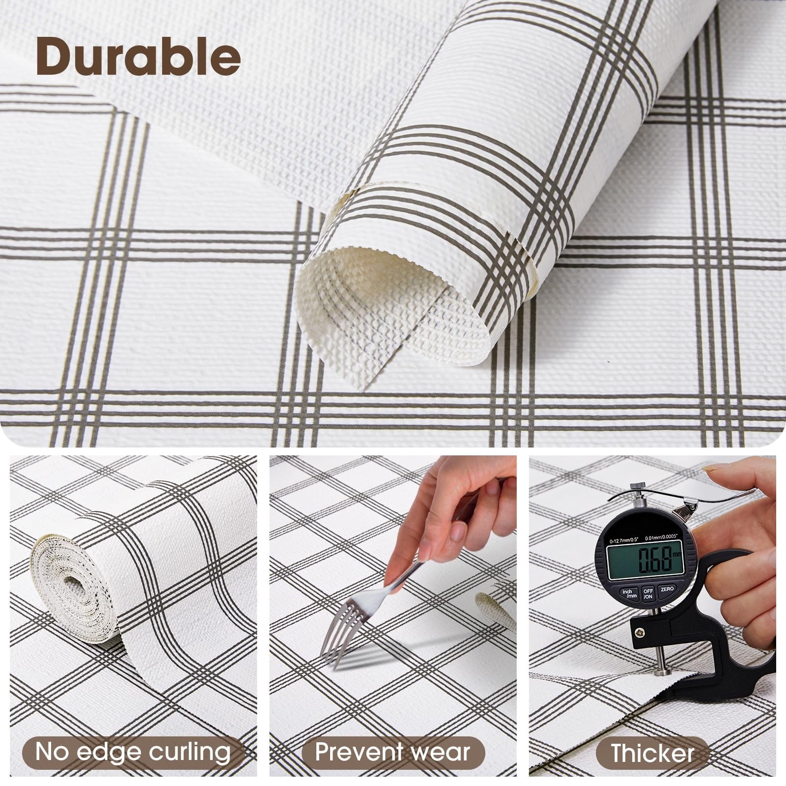 12 X 118 In Drawer and Shelf Liner, Non-Slip Kitchen Cabinet Liners Non-Adhesive Thick Strong Grip Waterproof Washable Mats Protect Dresser Shelves Cupboard Bathroom Cabinets, White Stripes