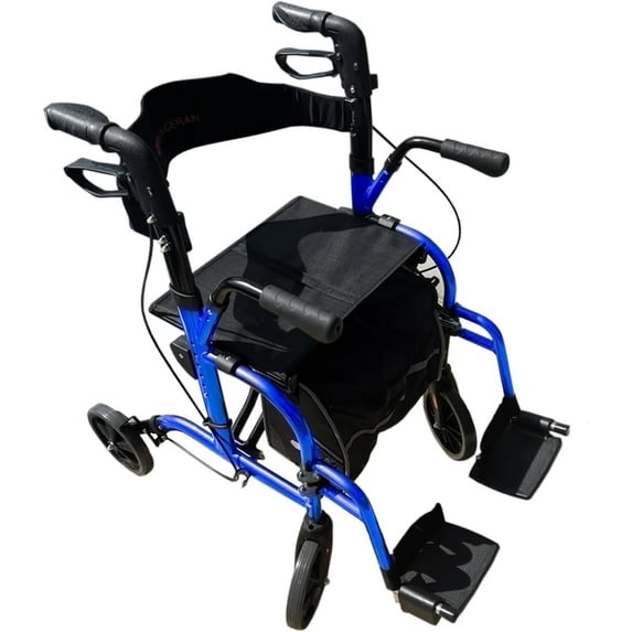 Bangeran DayWalker Rollators Lightweight 8" Wheel Rollator with Foldable Seat, Outdoor Rolling Walker, Blue 300 lb Limit