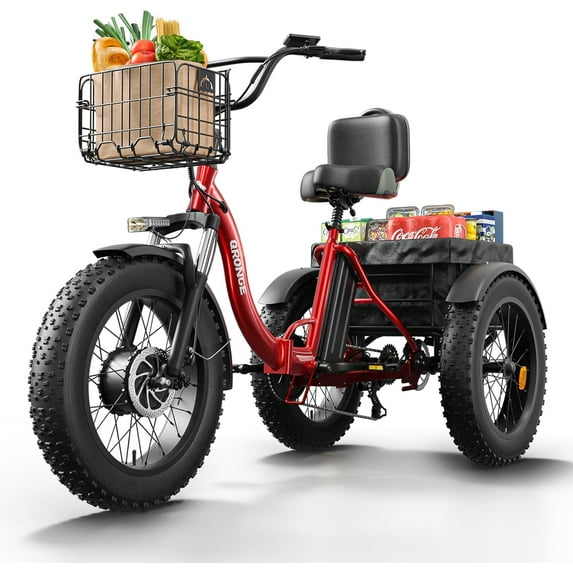 QRONGE Electric Tricycle for Adults 720W, 18MPH Pickup Class Trike, 36V 15AH Battery Electric Trike , 20" Fat Tire and All Terrain Tricycle for Farm work/Commuting/Travel,UL2849 Compliant