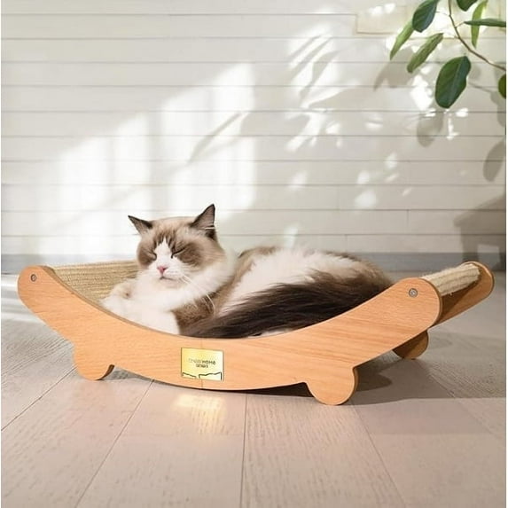 CheerHome Pets 1PCS Cat Scratcher Bed, 23.6Inch Sisal Pet Hammock for Indoor Cats, Protecting Furniture Cat Pad for Large Cats Scratcher Lounge, Wooden Cat Furniture(Medium)
