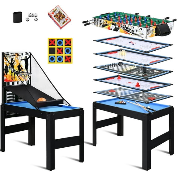 11-in-1 Combo Game Table Set Multi Game Room Table w/Air Hockey, Foosball, Pool, Ping Pong, Shuffleboard, Chess, Checkers, Bowling, Backgammon