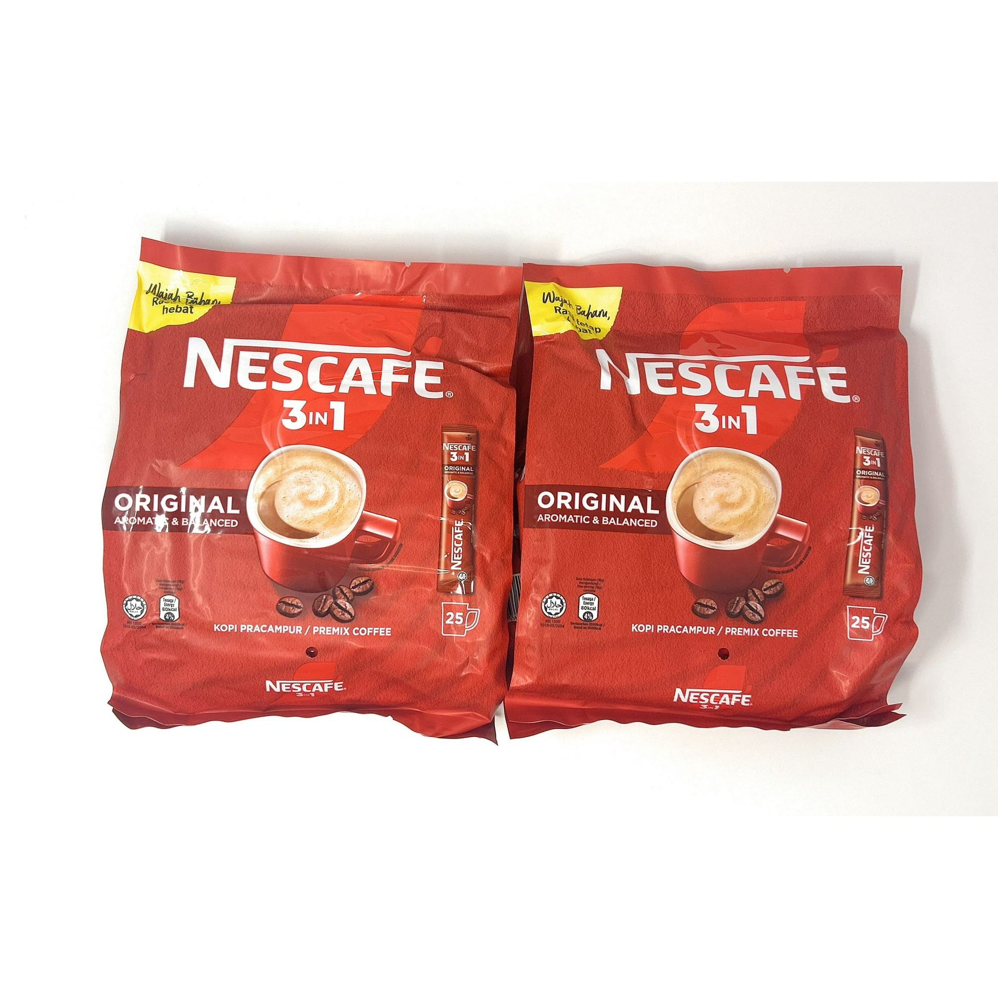 2 Packs Nescafe 3-in-1 ORIGINAL Premix Instant Coffee Single Serve Packets