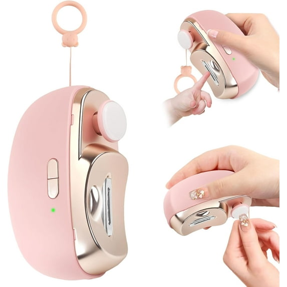 3-in-1 Electric Nail Clipper, Upgrade Electric Nail Clippers for Seniors, Automatic Electric fingernail Clippers with Collector, Excellent Electric Nail Trimmer Gift for Your Loves (Cute-Pink)