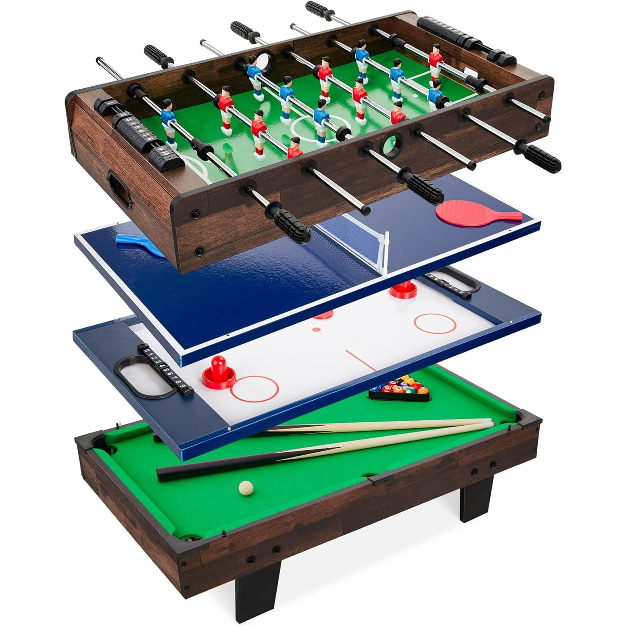 4-in-1 Multi Game Set for Adults and Family, 48" Game Table with Hockey, Foosball, Pool, Ping Pong, Shuffleboard, Chess, Checkers, Bowling, Backgammon