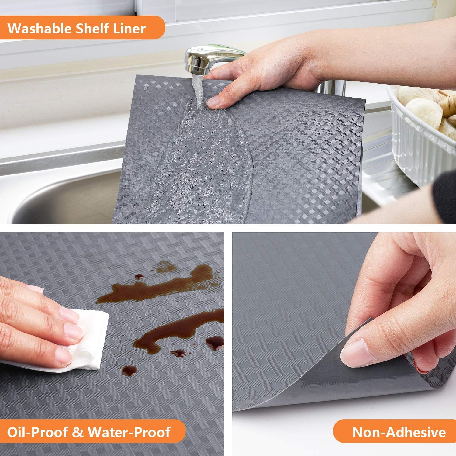 11.8"×118" Gray Shelf Liner for Kitchen Cabinets , 350g - Durable Non-Slip Liner for Kitchen Cabinets, Waterproof Shelf, Drawers & Shelves, No Slip Cupboard Mats Non Adhesive EVA Place Mats Roll