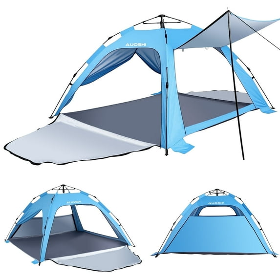 AUOSHI Beach Tent for 4-6 Person, Pop up Portable Sun Shelter with Canopy, UPF 50+ UV Protection, Extendable Floor, Easy Setup Waterproof for Family Camping Hiking Beach Outdoor Adventures