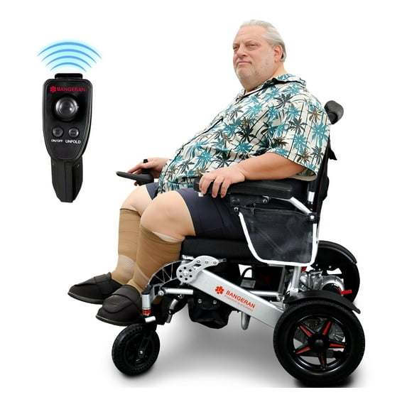 Bangeran Heavy Duty Automatic Folding Electric Wheelchair, User-Friendly Mobility Wheel Chair 400lb Capacity 72lb weight - Silver Frame