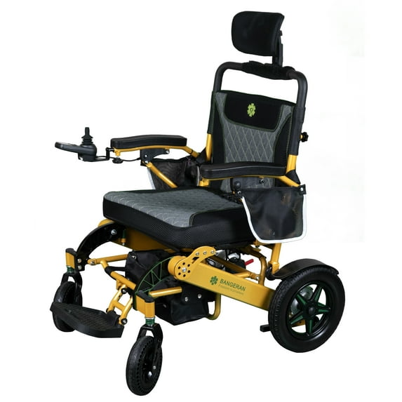 Bangeran Lightweight & Heavy-Duty Adjustable Backrest Electric Wheelchair for Adults and Seniors, 73 lbs Weight, Digital Joystick & USB Port - Gold Frame