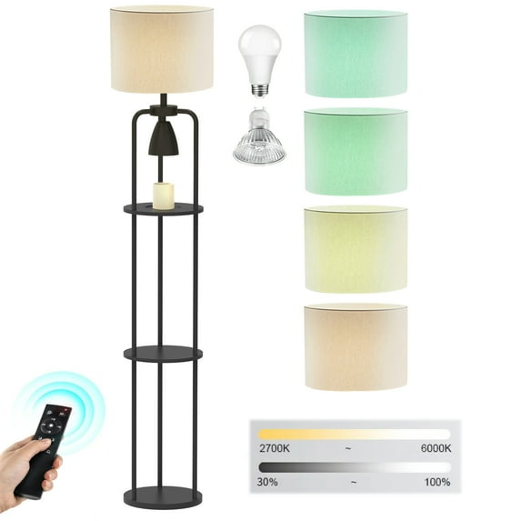 C Floor Lamp with Candle Lamp Warmer, 2 in 1 Modern Floor Lamp with Shelves for Living Room Bedroom