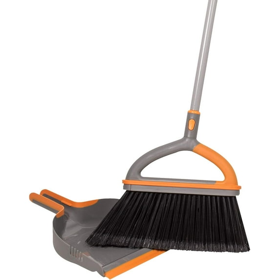 Casabella Ergo Broom and Dustpan Set, 54-Inch Standing Broom with Flagged Nylon Bristles, Removable Brush Head, Ergonomic Handle, and Rubber-Lip Dustpan for Hard Floor Cleaning