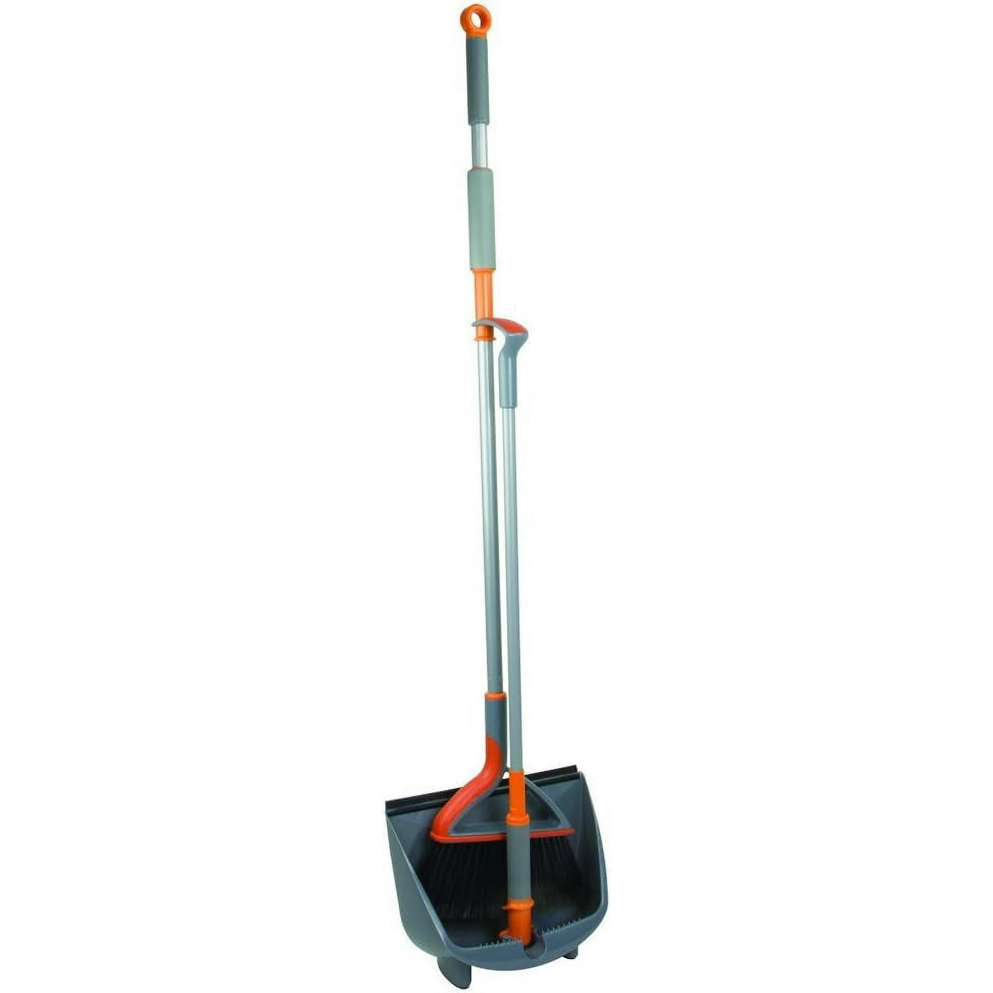 Casabella Upright Broom and Dustpan Set for Home, Kitchen, Office, Hardwood Floors Standing Long Handle Sweep Set with Self-Cleaning Teeth, Soft Grip, Compact Storage