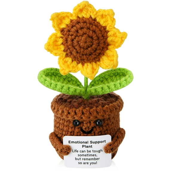 Crochet Sunflower Artificial Flowers for Decorations Funny Positive Gifts for Women Emotional Support Plush Plant for Home Office Desk Car Decor