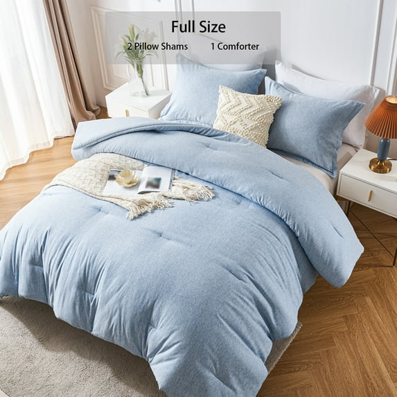 Davulos Full Size Comforter Set - 3 Pieces Light Blue Soft Luxury Cationic Dyeing Bedding Comforter For All Season, Breathable Lightweight Fluffy Bed Set with 1 Comforter and 2 Pillow Shams