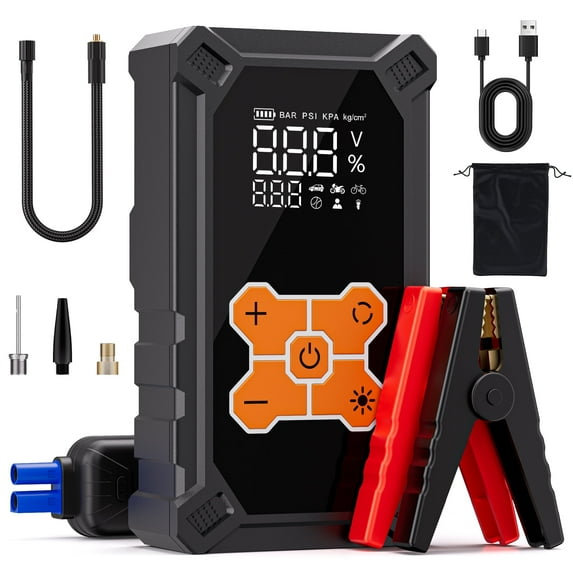 5000A Jump Starter with Air Compressor, 12V Car Battery Jump Starter for 10L Gas/8.0L Diesel, Portable Jump Starter Battery Pack, REHOTTOP Jump Box with LED Light