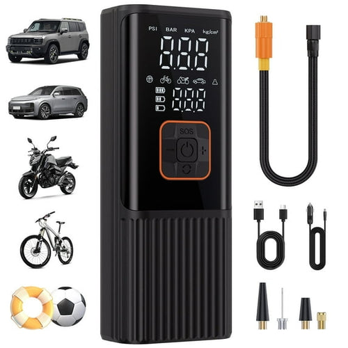 "REHOTTOP Portable Tire Inflator, 180PSI Cordless Air Compressor with LED Light, Auto Shut-Off & 12V DC, Electric Tire Pump for Car, Bike, Motorcycle, Balls "