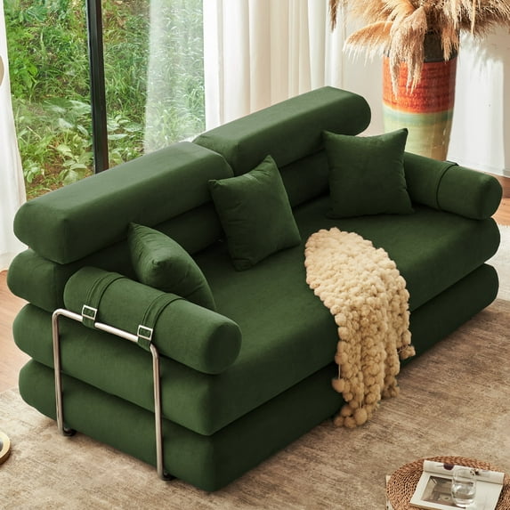 "YINIX 78.7"" Sofa Bed with 3 Pillows, 3 Seater Sofa Couch for Living Room, No Assembly Required, Green "