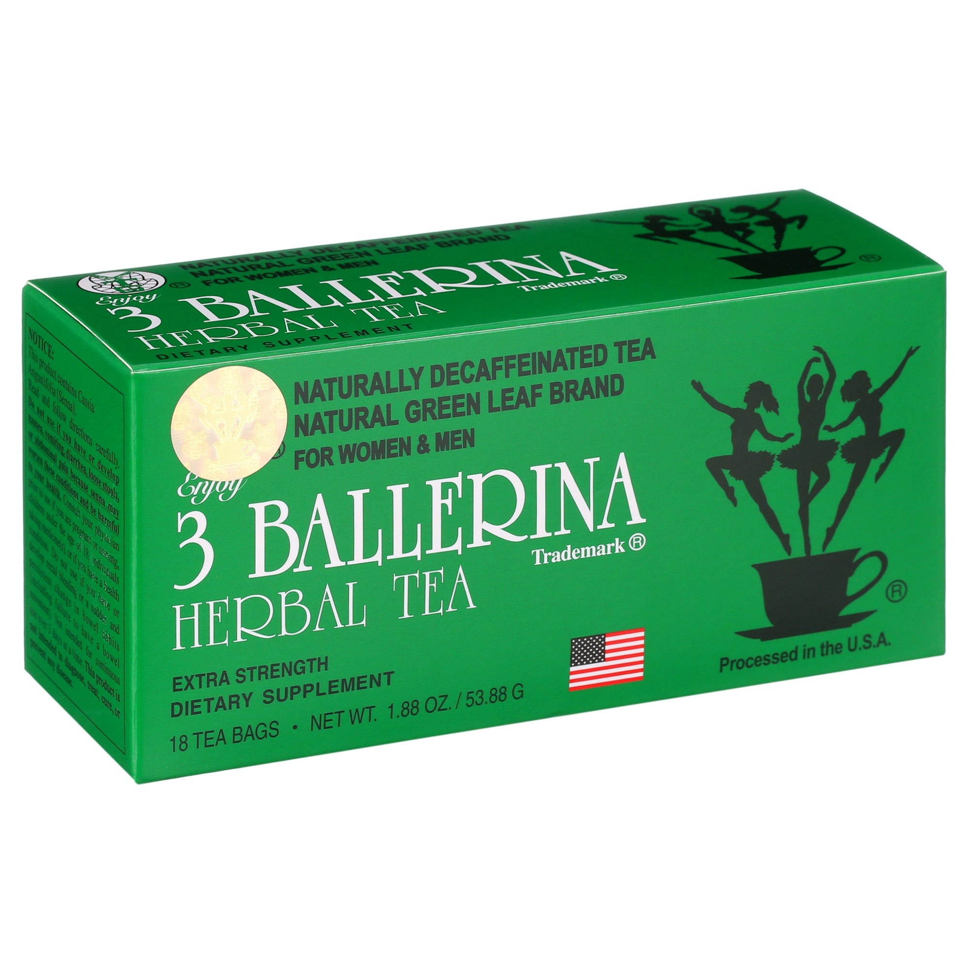 3 Ballerina Herbal Tea Men And Women Dieters' Drink Extra Strength 18 Tea Bags