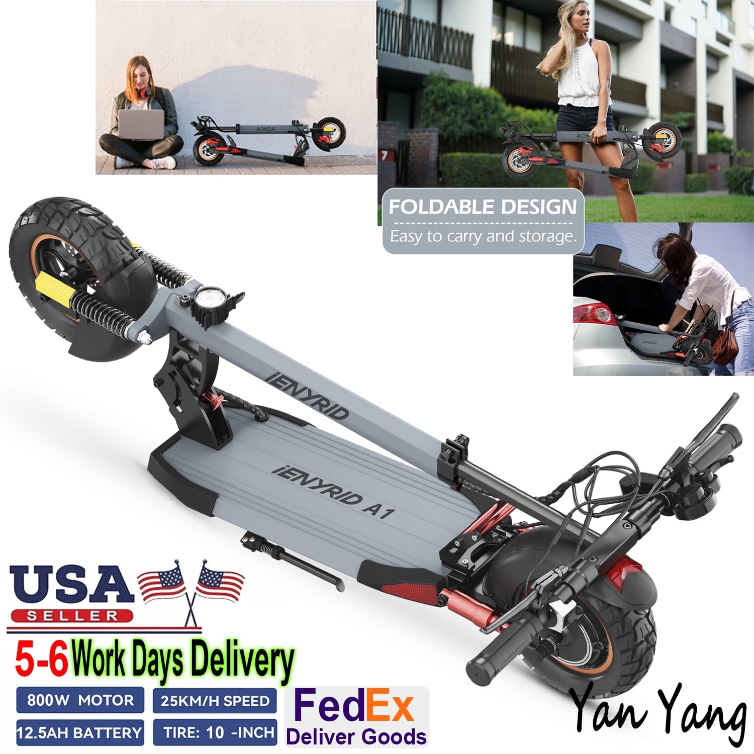 AOKDA Foldable Electric Scooter for Adults 800W 20 Miles Long Range 3 Speeds Commuter E-Scooter up to 28mph, Electric Skateboard for Kids Boys Girls 14+