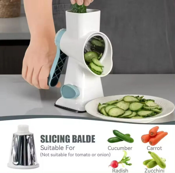 Smart Rotary Multifunctional Vegetable Drum Slicer Cutter with 3 Stainless Steel Blades for Kitchen - Image 3